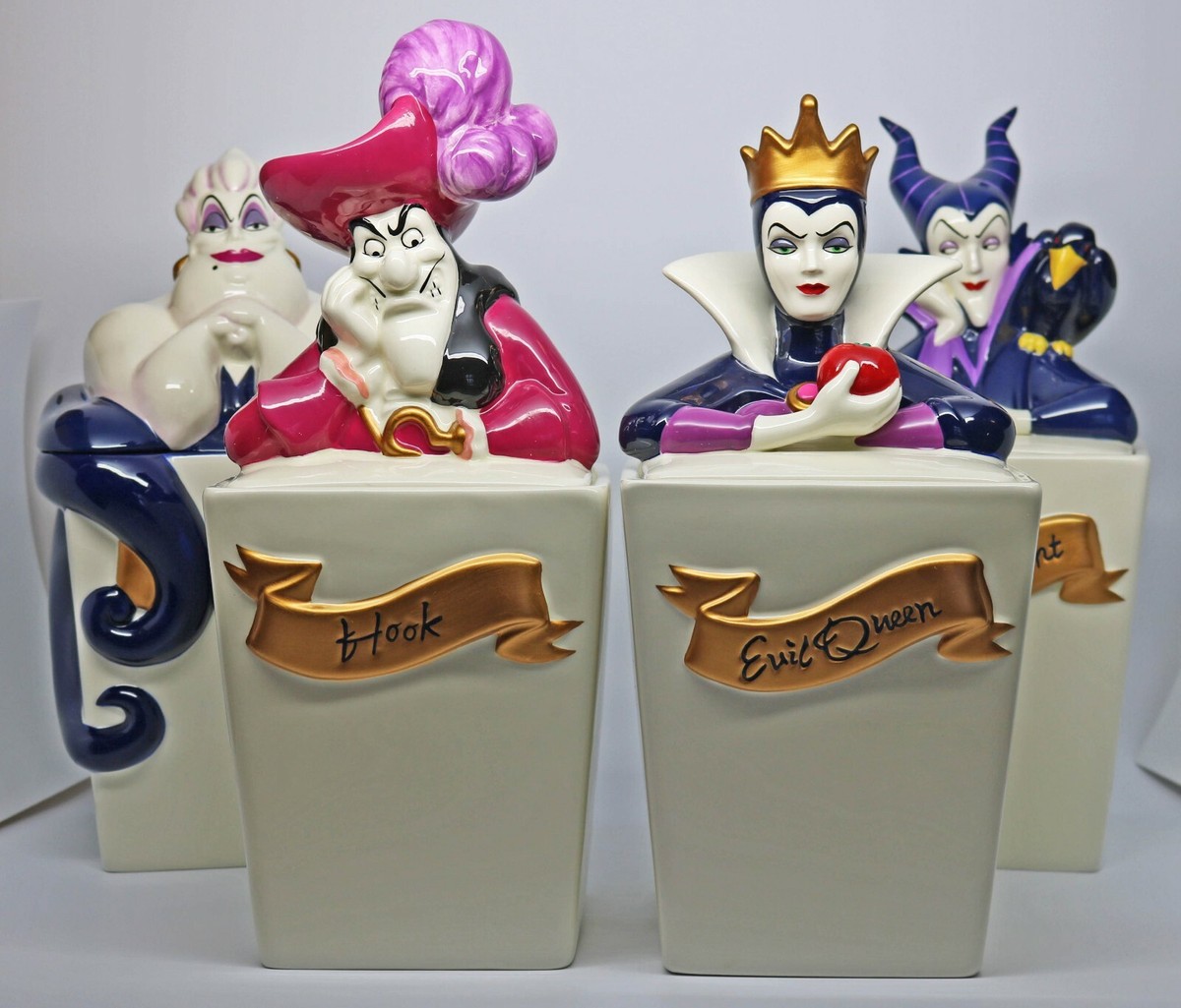 Disney - 640☆クッキージャー RARE 2004 4 Jar Disney Villains Canister/Cookie Jar Set