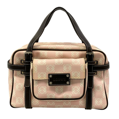 Loewe Pockets/Anagram Handbag Light Pink White Dark Brown PVC Leather