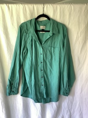 Universal Thread Men's XXL Green Solid Relaxed Button-Up Shirt Pockets
