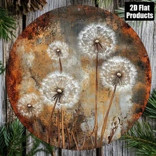 2D Flat, Vintage Dandelion Metal Wall Art - Rustic Farmhouse Decor, 8x8 Inch Rou
