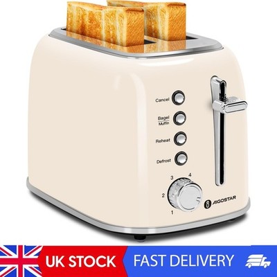 Toaster 2 Scheiben - extra breite Schlitze für Bagels & Krümel - 800W Retro Edelstahl