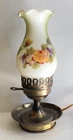 VTG Milk Glass Hurricane Boudoir Lamp Hand Pntd Floral Ruffle Shade Brass Base
