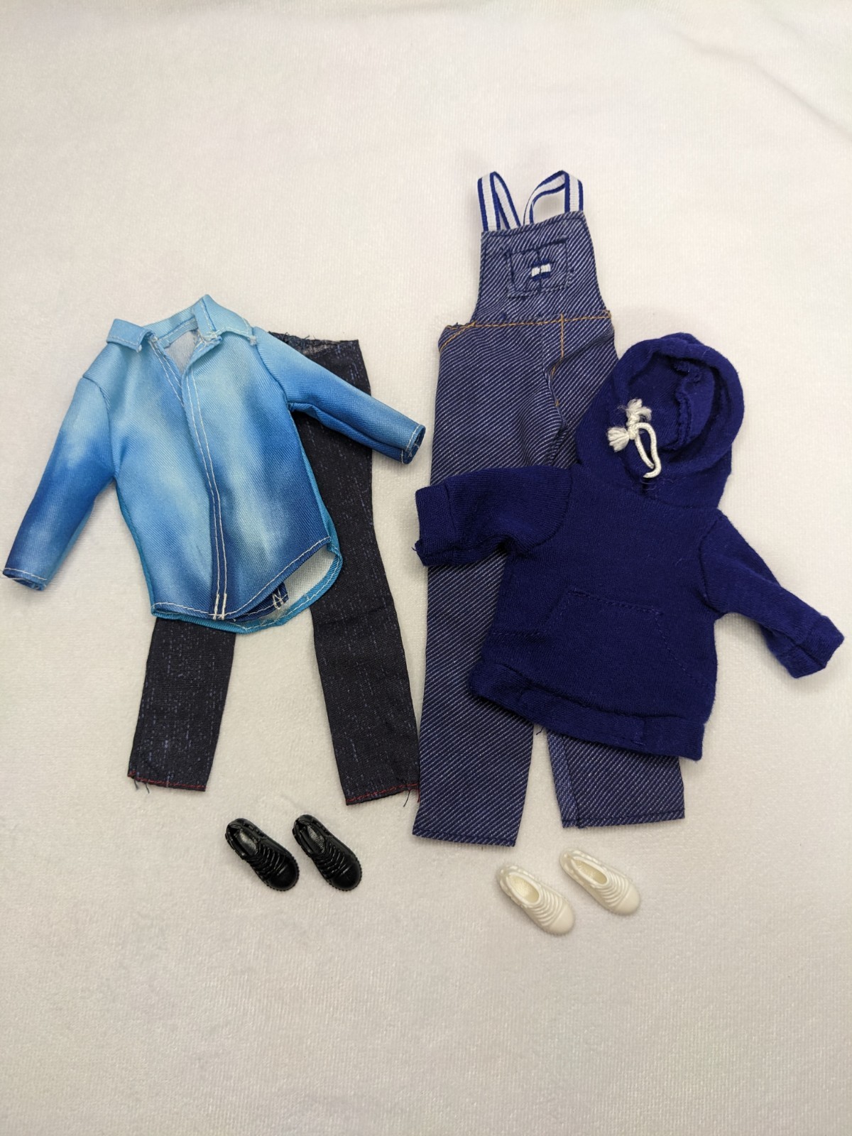 Two Barbie Doll Outfits With Shoes Jeans Overalls Hoodie