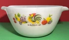 Vintage MCM Fire King Milk Glass 8.5” Mixing Bowl Rooster & Fruit Motif USA