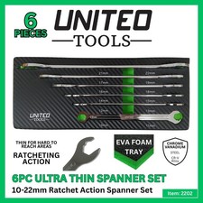 6PC Ultra Thin Ratcheting Action Spanner Set - 10mm to 22mm
