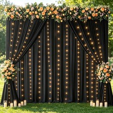 10x10ft Black Backdrop Curtains With String Lights 2 Panels 5x10ft Drapes