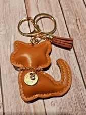 Kitty Cat Bag Charm w/Tassel Light Brown, Charm Collar Faux Leather NWOT