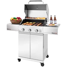 Royal Gourmet Premium Stainless Steel 3-Burner Gas Grill, with Side Shelves