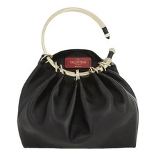 NWT VALENTINO GARAVANI Bebop Handbag Small Black Satin Satchel Loop Gold Handle