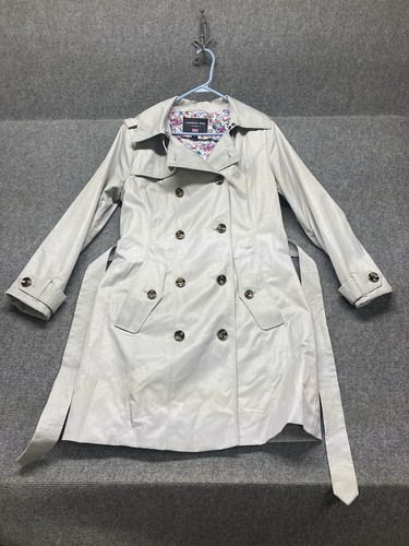 London Fog Trenchcoat Damen Gr. M grau langarm abnehmbare Kapuze mit Gürtel