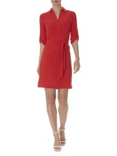 ANNE KLEIN Womens Red Unlined Self-tie Belt Roll-tab Sleeve Shirt Dress XS