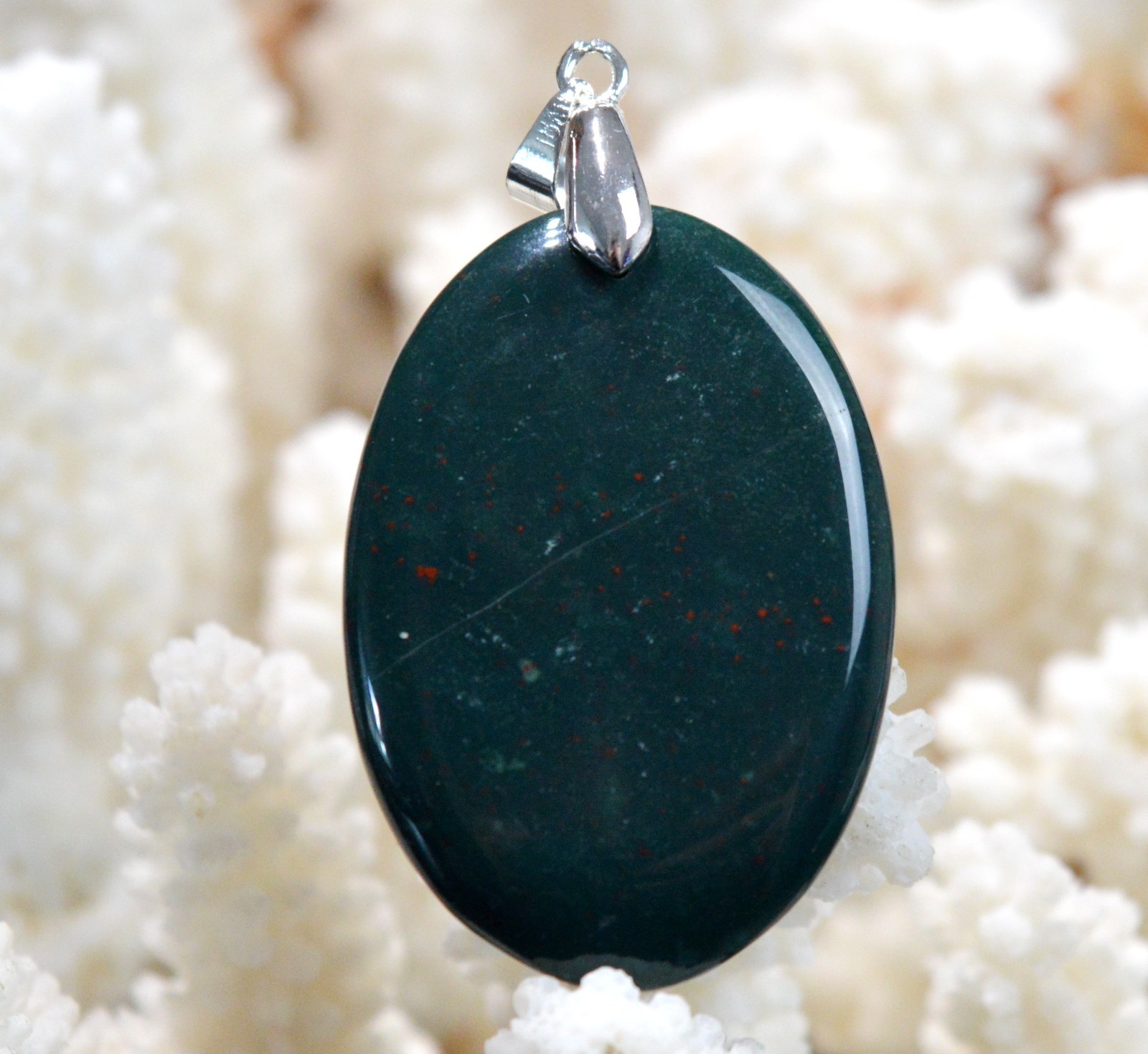 Pendentif jaspe héliotrope 50 carats, cabochon en véritable pierre du Brésil, cadeau GB26