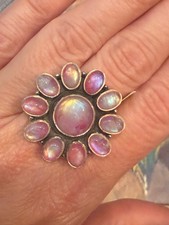 Pink Moonstone Sterling Silver Floral Statement Ring Size 10