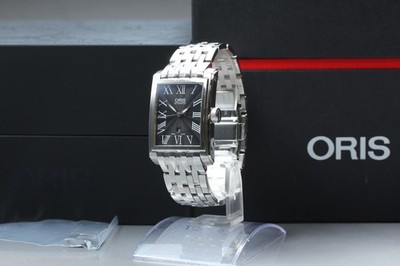 [Exc+5] Vintage ORIS Rectangular 7657 Date Automatic Black Roman Dial Mens Watch
