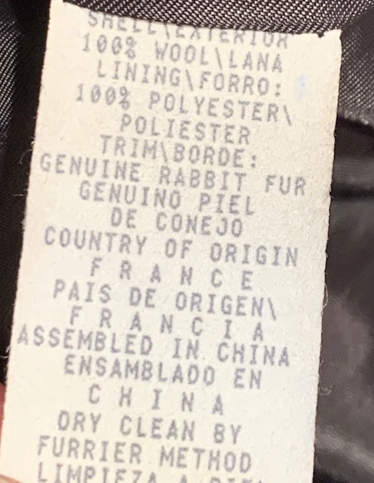 VTG Donnybrook Black Wool Trench Coat Rabbit Fur Trim Hood Russia Princess 14P - Image 3 of 4