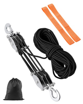 4400 lbs Rope Hoist Pulley System Block and Tackle 5:1 Lifting Ratio 100 ft Rope