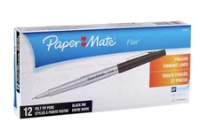 Paper Mate Felt Tip Pens Box of 12 Packs /12 Pens Each Pack ( 11 black 1blue )  