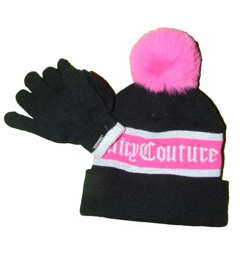 Juicy Couture Pink Pom Pom Winter Hat With Gloves One Size Kids New