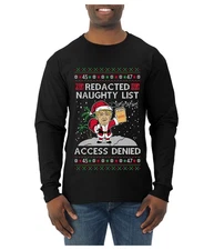 Redacted Naughty List Access Denied Ugly Christmas Mens Long Sleeve Shirt