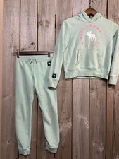 Abercrombie Kids 9/10 Mint Green Hoodie Jogger Set Moose Logo Fleece