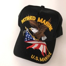 Retired Marine Bald Eagle Holding American Flag Hat U.S. Marine
