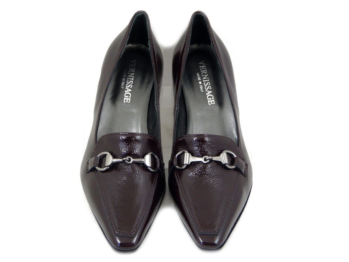 Mocassini Donna 37 in Pelle Lucida Bordeaux Tacco Medio