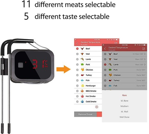 INKBIRD Bluetooth Kochthermometer IBT-2X Braten Thermometer Grillthermometer C/F - Bild 5 von 12
