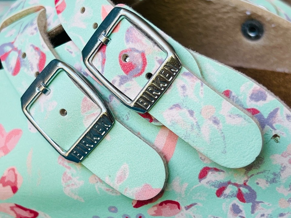 Mint Floral Cherry Blossom Boston Birkenstocks Size 39 N Nursing Non