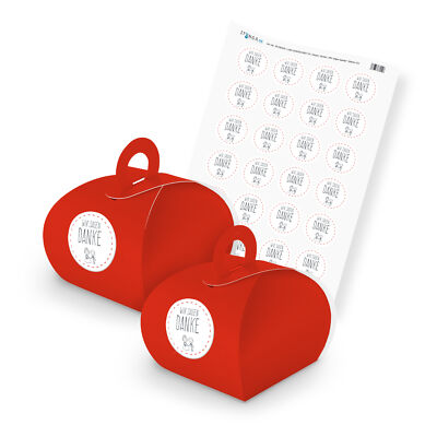 itenga SET Wir sagen Danke M27 24x Geschenkbox Karton mit Griff rot und Sticker