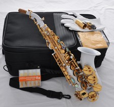 White Curved Bb Soprano sax Saxophone Ablone shell Keys With Case 10 Pc Reed