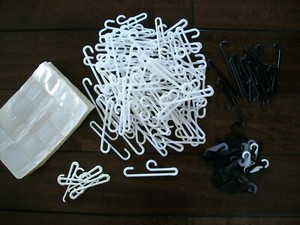 GREAT ASSORTMENT OF 200+ PLASTIC SOCK HANGERS J HOOK STICK-ON SLIDES
