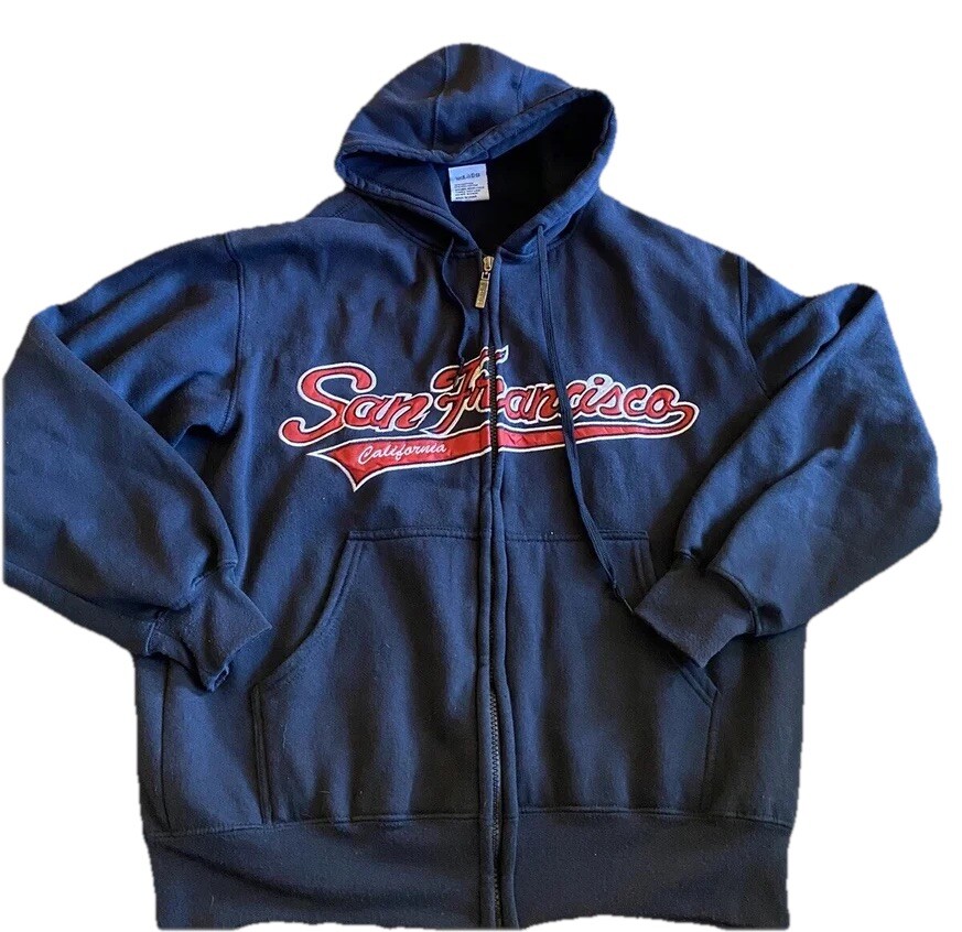 GoGo Sports Navy/Red Retro Y2K San Francisco Fleece Zip Hoodie Jacket Size M