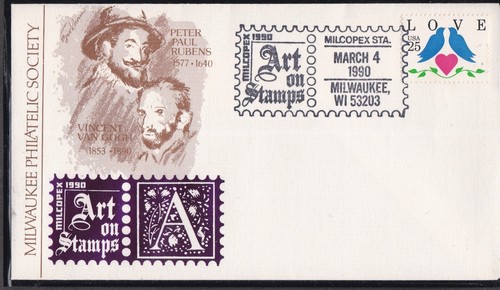 USA 1990 COVER MILCOPEX STAMP SHOW ART ON STAMPS MILWAUKEE WI PHILATELIC SOCIETY