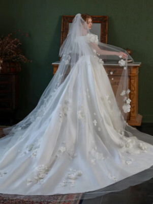 Wedding Dress A-Line Satin V Neck With Split Custom Made Plus Sizes 3D  Flowers | eBay