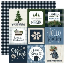 2 Sheets Carta Bella Paper WELCOME WINTER 12x12 Cardstock - 4x4 Journaling Cards
