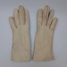 Vintage Ladies 10 12 Small X Small White Genuine Leather Driving Gloves Fancy