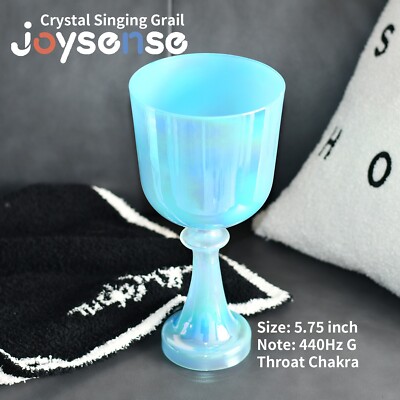 Crystal Singing Bowl Chalice Grail 5.75" 440Hz G Cosmic Light Blue With ...