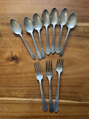 Silver Plate Spoon Fork Mixed Craft Lot Oneida Honor Plymouth Rogers 10  Pieces