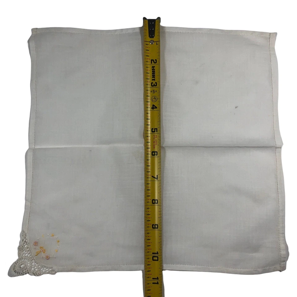 Pañuelo blanco vintage con diseño de esquina de encaje rosa flores lazo  Foto 4 de 4