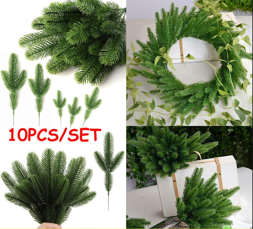50X Artificial Fake Pine Tree Branches Garland Pine Leaf Christmas Tree