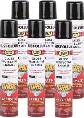 334128-6PK Stops Rust Turbo Spray Paint 24 Oz Gloss Black 6 Pack