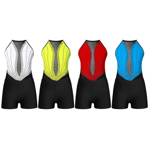 Girls Dancewear Strappy Back Sets Performance Outfits Rhinestones Decorated