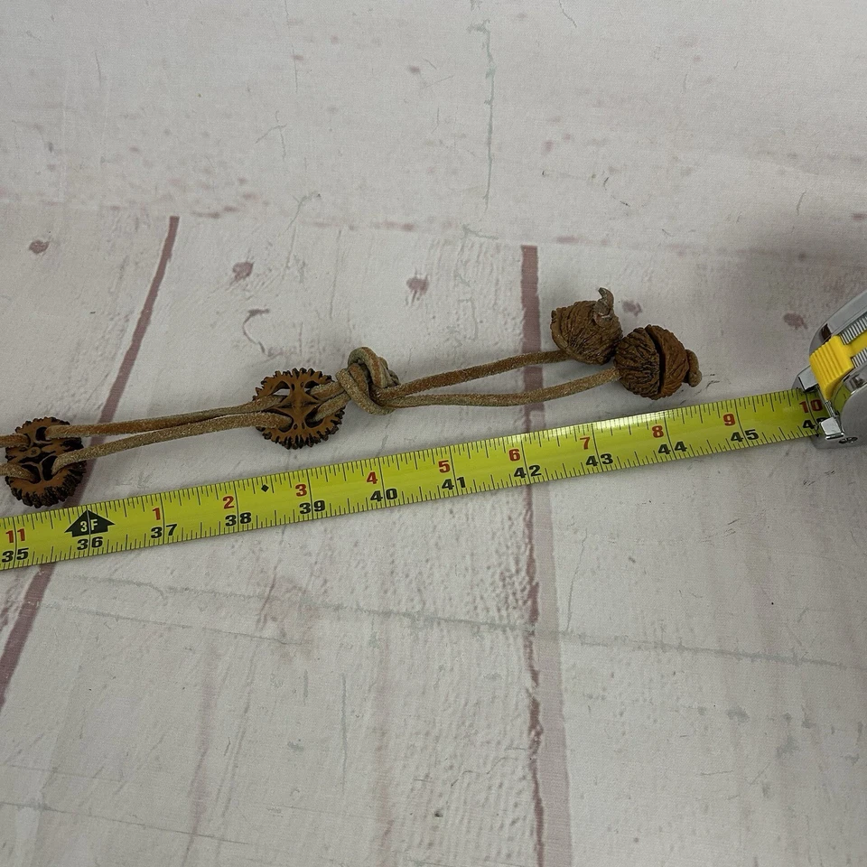 复古皮革核桃壳手工腰带腰珠 Woodstock Gypsy Boho 44 英寸 — 第 4/4 张图片