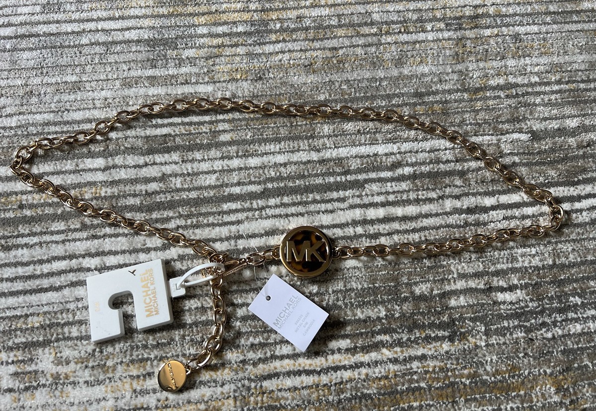 Michael Kors Gold-Tone Chain Belt with Tortoise Links Size L/XL NWT Michael Kors Metal Chain Link Belt Tortoise Shell MK Gold  main image 2
