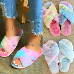 fluffy criss cross slippers