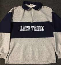 Vtg 90s Lake Tahoe California Colorblock 1/4 Zip Sweatshirt L USA Ski Grunge 80s