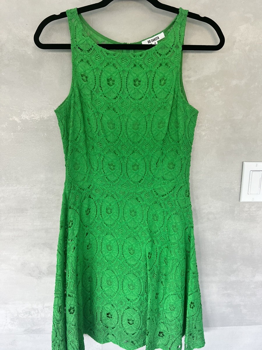 BB Dakota Renley Lace Fit Flare Dress Green Size summer cocktail fun