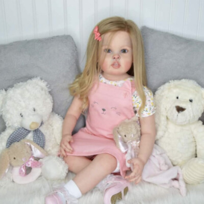 30'' Finished Reborn Baby Doll Cute Toddler Girl Cloth Body Yellow Long Hair Gift