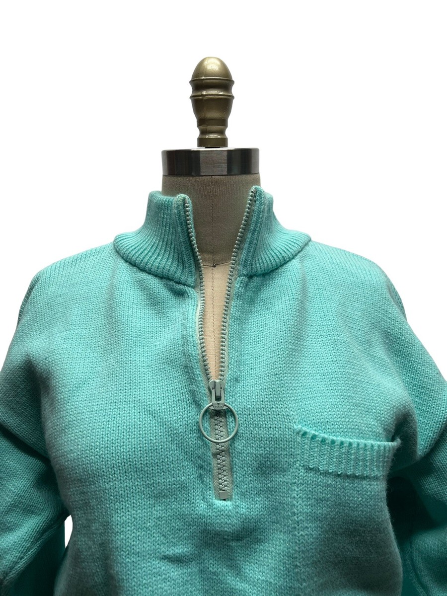 Vintage Evian Knit 80s Sweater Sz M Zip Mock Neck Acrylic Sweater 