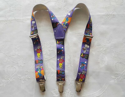 Bretelles Vintage Tom & Jerry Violette - Élastique Pour Garçon - Authentique Années 80/90